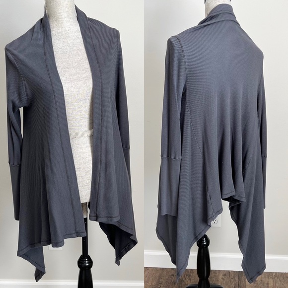Long Sleeve Thermal Waffle Knit Handkerchief Cardigan Sweater Top Grey Small - Picture 1 of 13